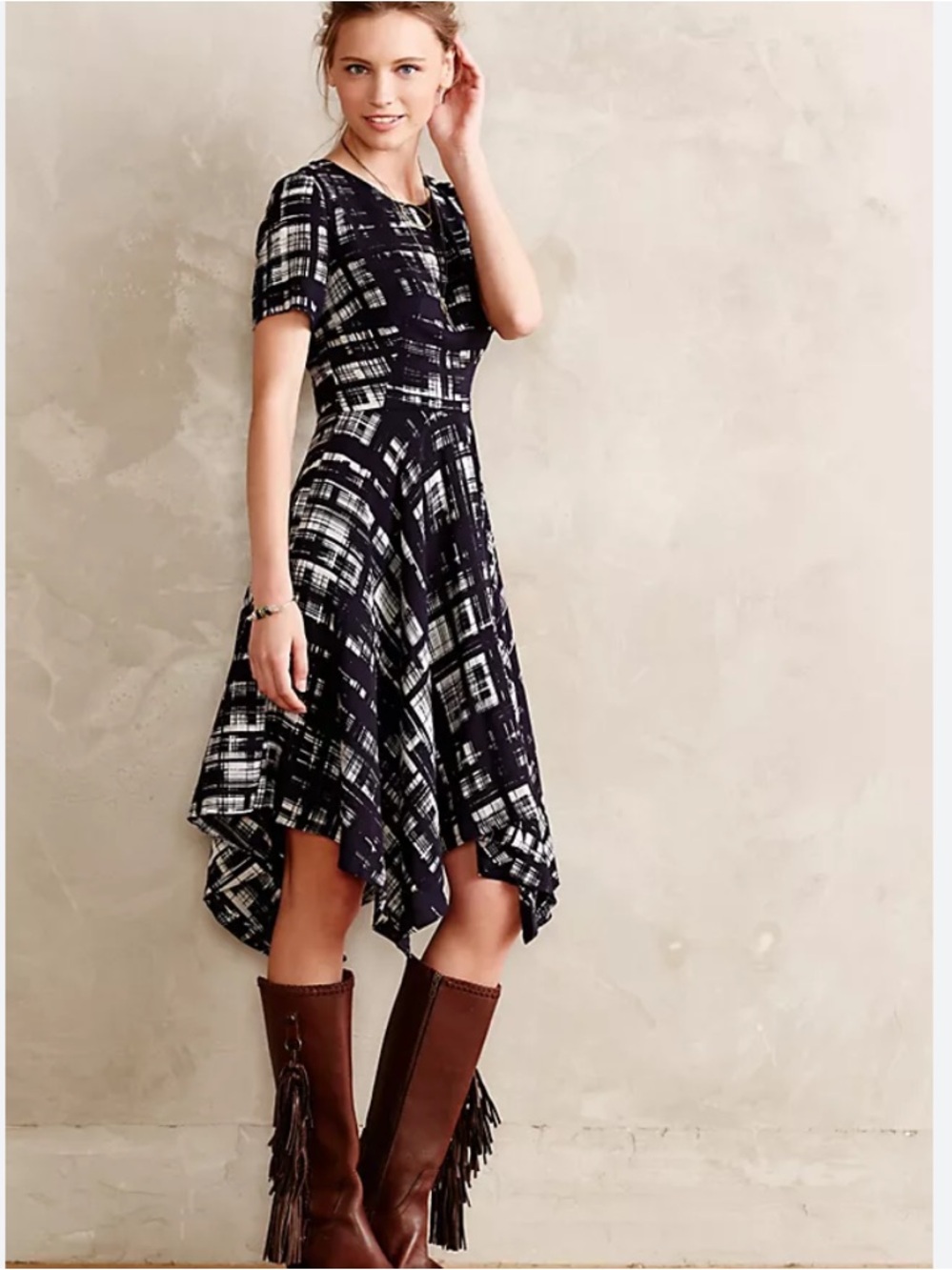 Anthropologie Corey Lynn Calter Painted Plaid Handkerchief-Hem Dress 2